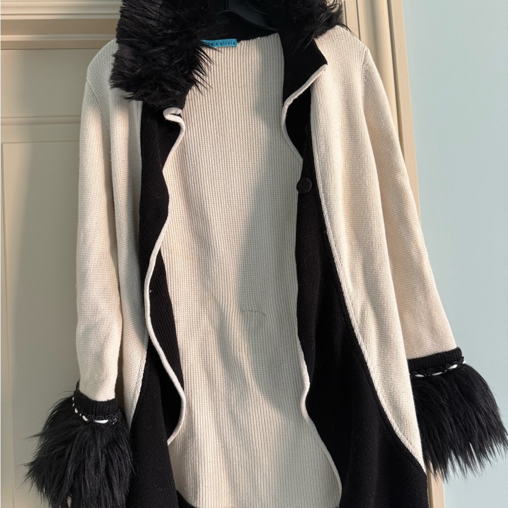 Vintage Alice + Olivia Black and Cream Cardigan